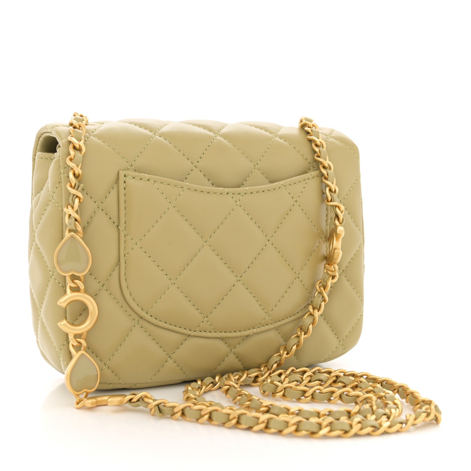 Chanel Lambskin Enamel Quilted Mini Coco Hearts Square Flap Light Green 3 of 10