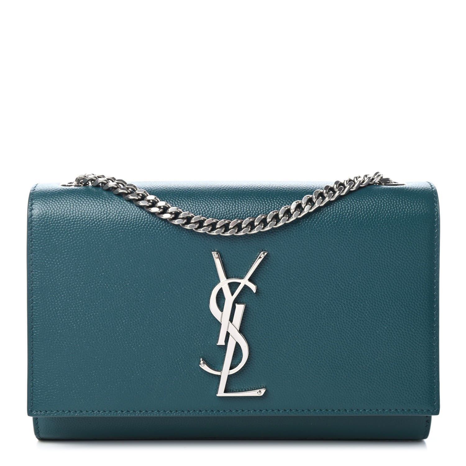 Saint Laurent Grain De Poudre Small Monogram Kate Satchel Teal Green 1 of 4