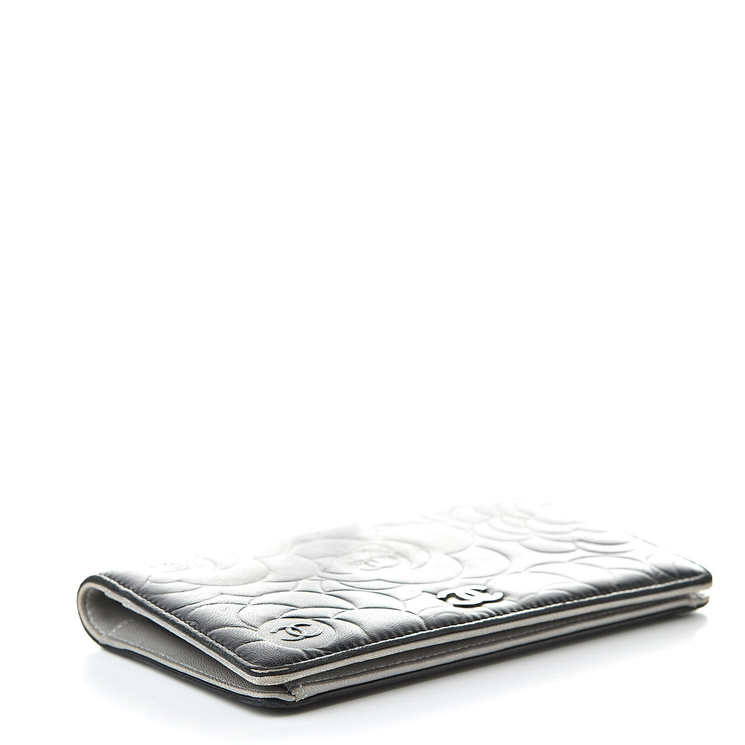 Chanel Lambskin Camellia Embossed Yen Wallet Black 4 of 12