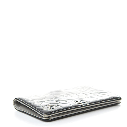 Chanel Lambskin Camellia Embossed Yen Wallet Black 4 of 12