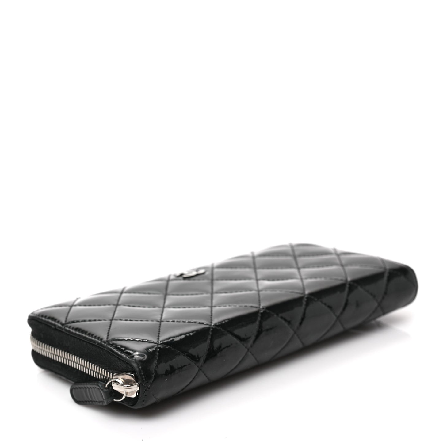 Patent Quilted Zip Around Wallet Black