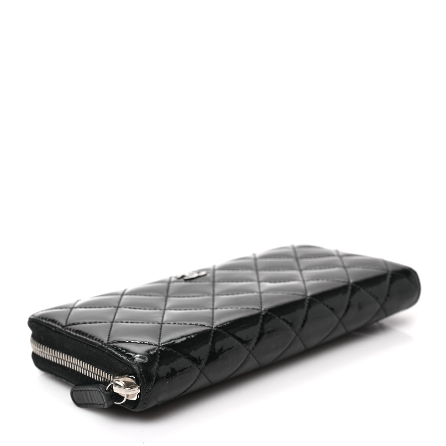 Chanel Patent Quilted Zip Around Wallet Black 4 of 7