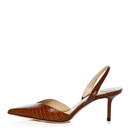 Jimmy Choo Calfskin Crocodile Embossed Thandi 65 Slingback Pumps 37 Cuoio 1 of 9