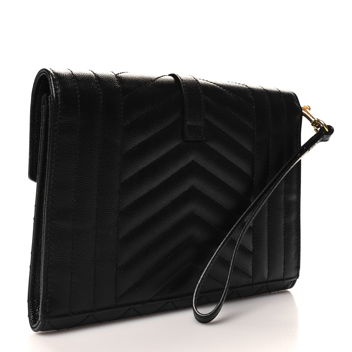 Saint Laurent SAINT LAURENT Grain De Poudre Matelasse Chevron Monogram Envelope Clutch Black 3 of 11
