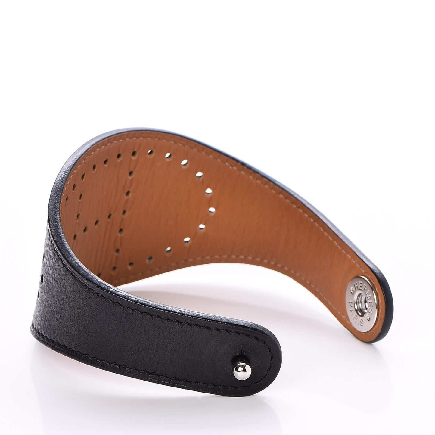 Calfskin Reversible Perforated H Bracelet Noir