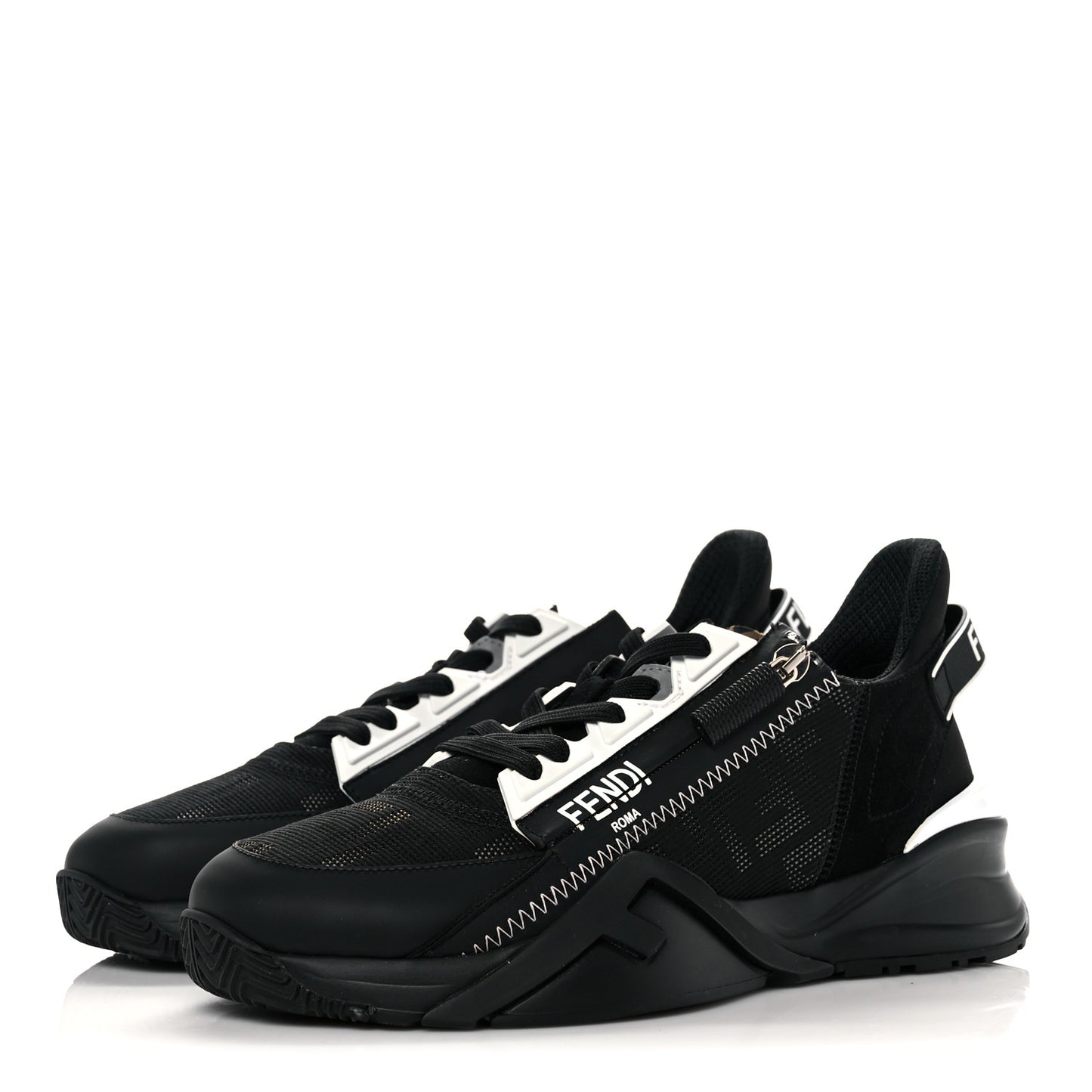 Nylon Lycra FF Womens Fendi Flow Low Top Sneakers 38 Black Silver Anthracite