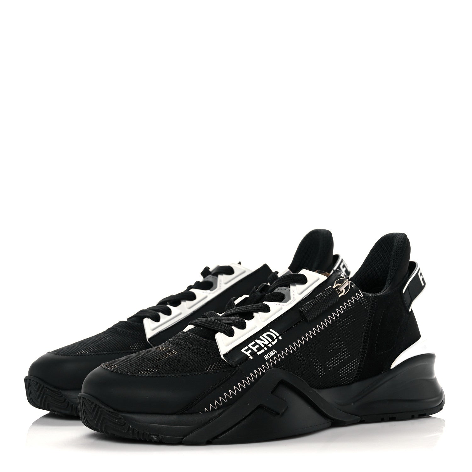 Fendi Nylon Lycra FF Womens Fendi Flow Low Top Sneakers 38 Black Silver Anthracite 3 of 8