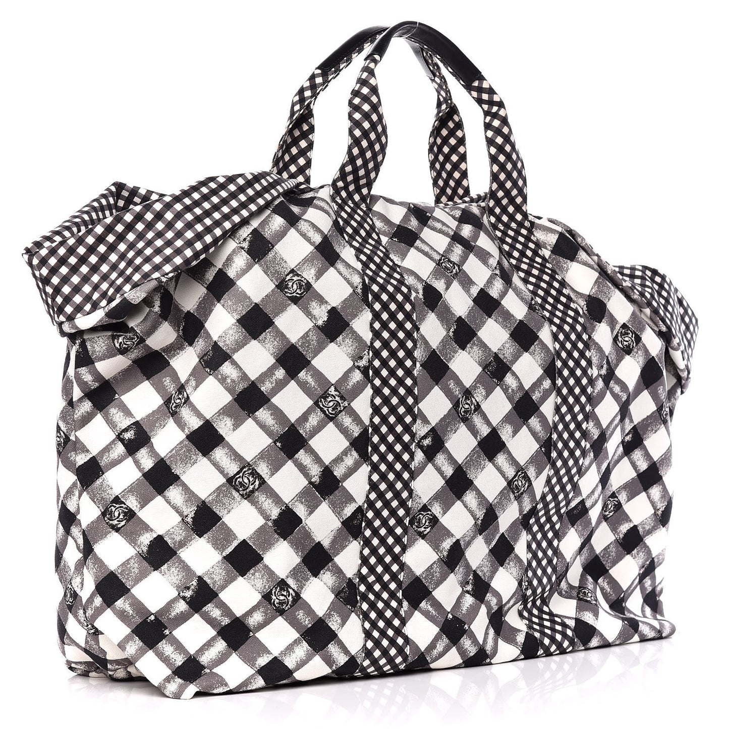Canvas Gingham Printed CC Tote Black White