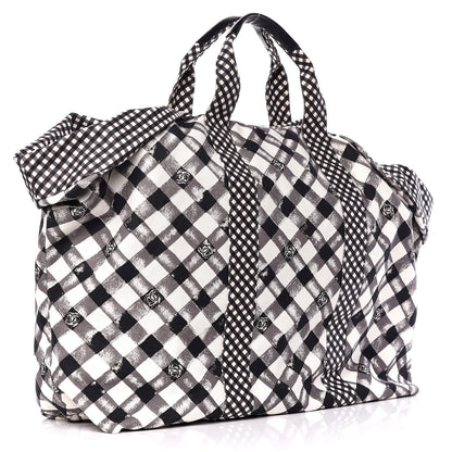 Chanel Canvas Gingham Printed CC Tote Black White 3 of 9