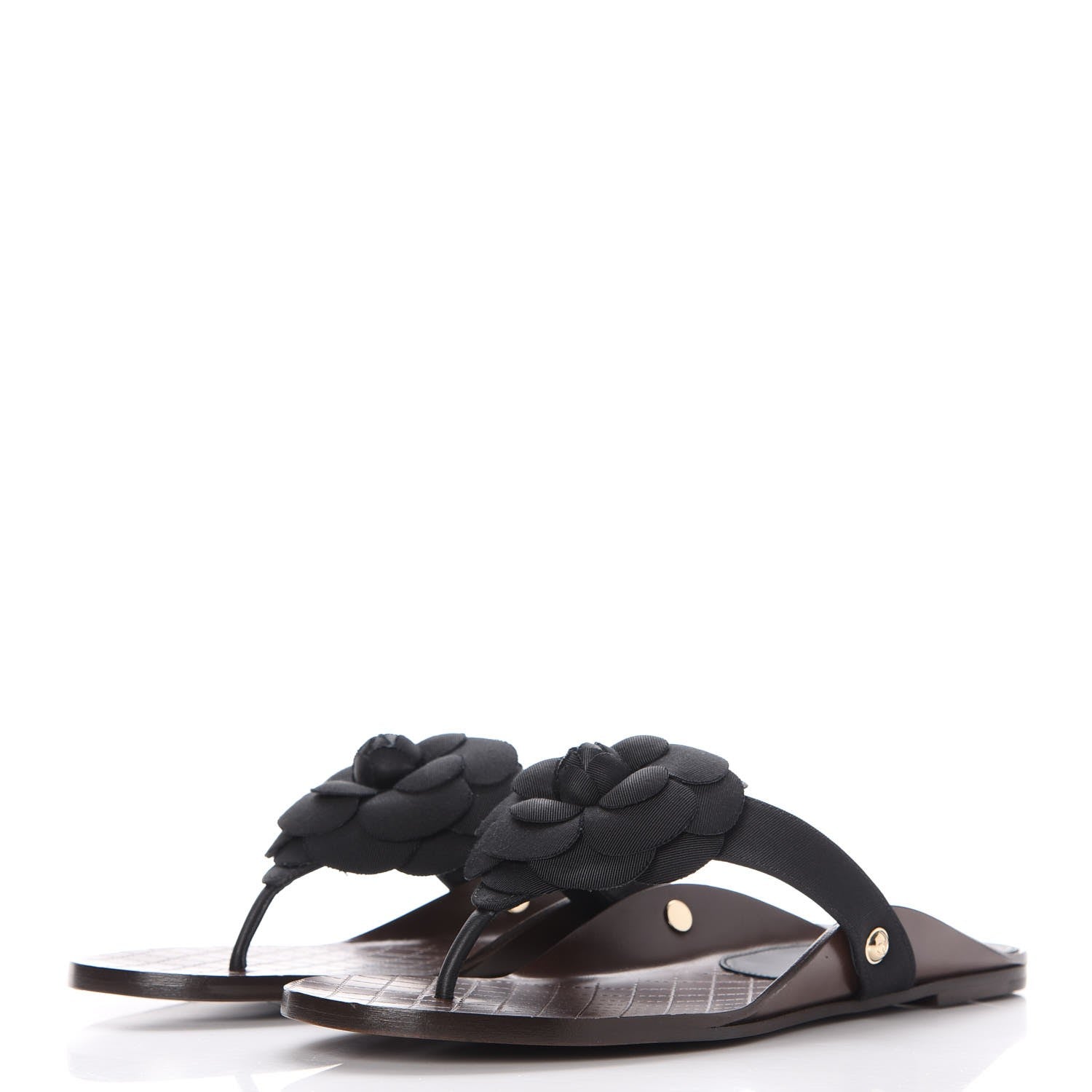 Chanel Grosgrain Camellia Thong Sandals 39 Black 3 of 9