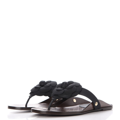 Chanel Grosgrain Camellia Thong Sandals 39 Black 3 of 9