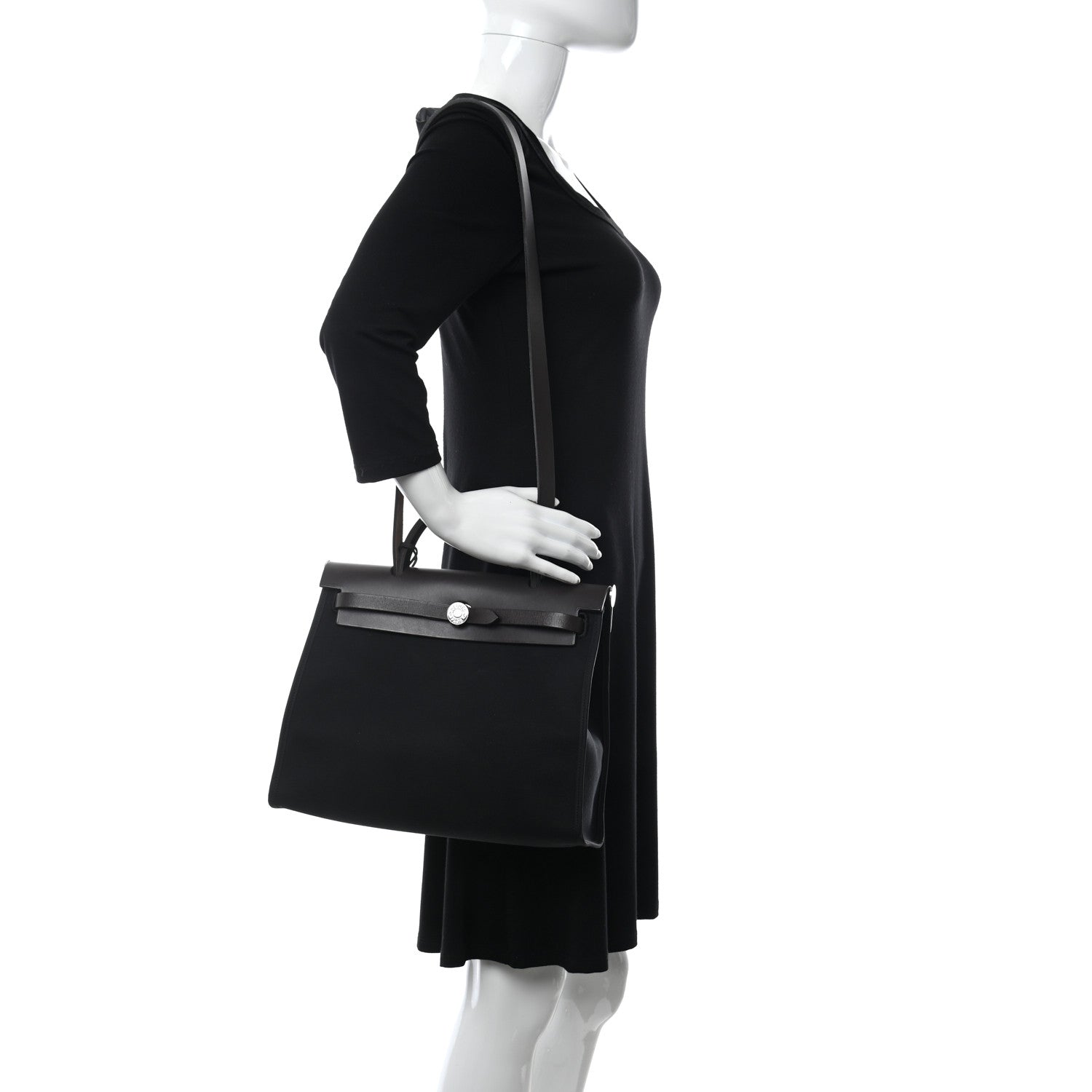Hermes Military Toile Vache Hunter Herbag Zip Retourne 31 PM Ebene Black 2 of 12