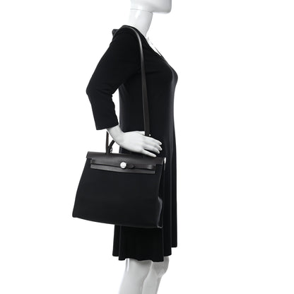 Hermes Military Toile Vache Hunter Herbag Zip Retourne 31 PM Ebene Black 2 of 12