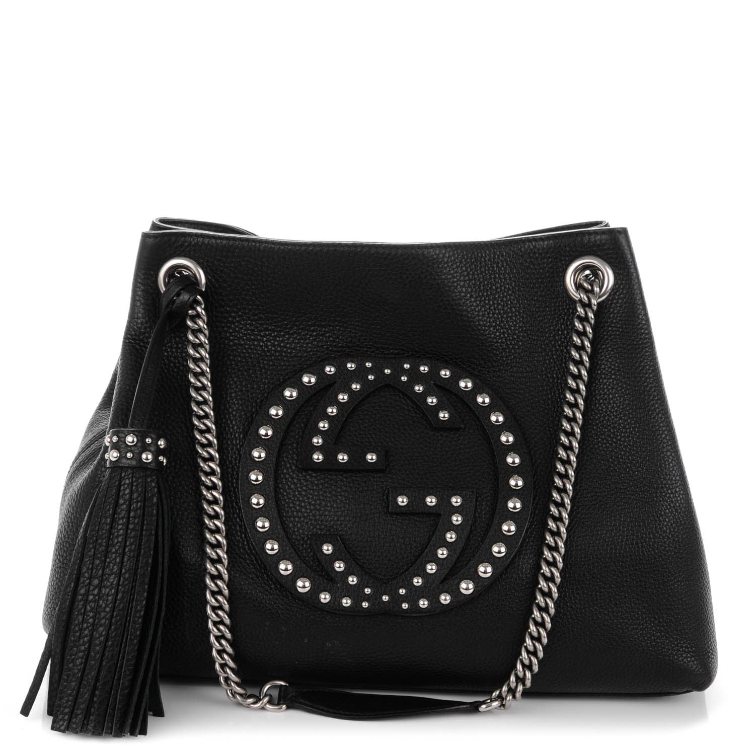 Gucci Pebbled Calfskin Studded Medium Soho Chain Shoulder Bag Black 1 of 7