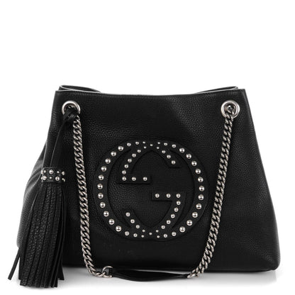 Gucci Pebbled Calfskin Studded Medium Soho Chain Shoulder Bag Black 1 of 7