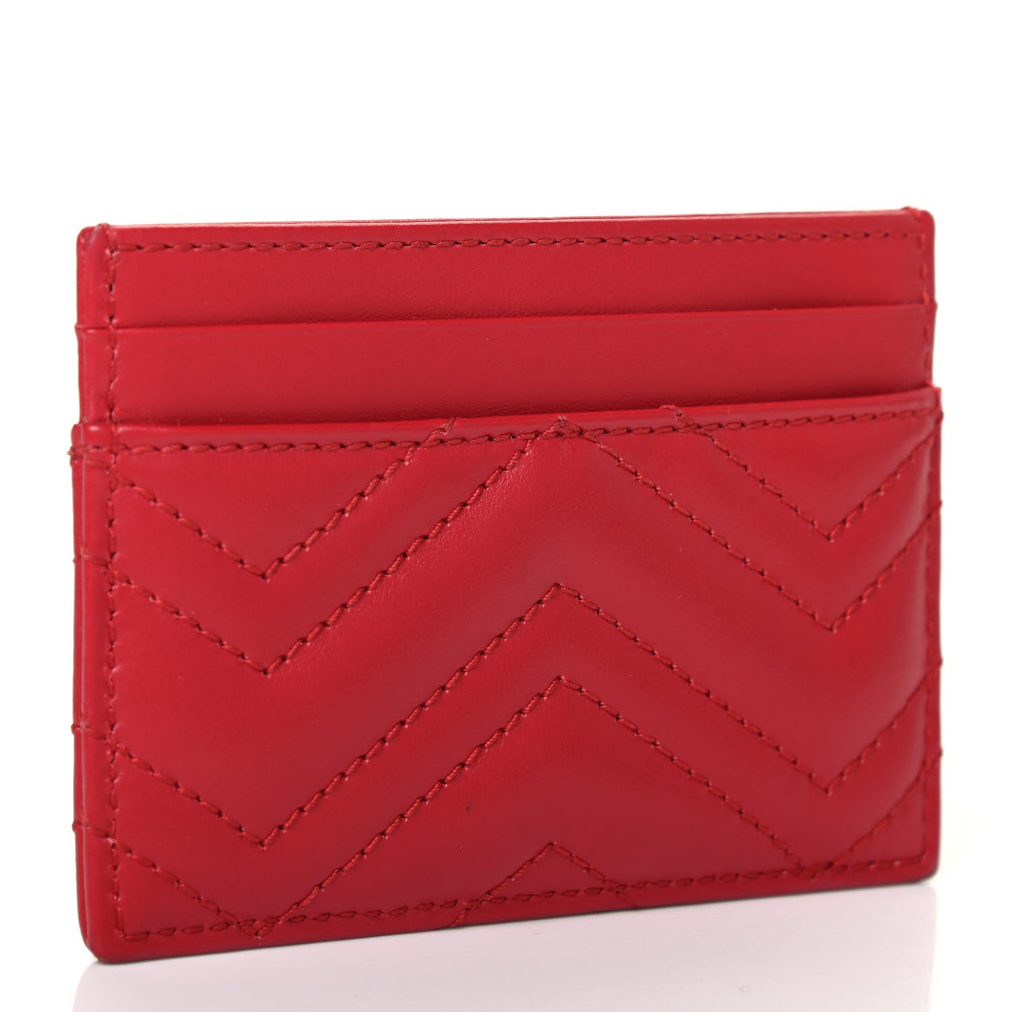 Calfskin Matelasse GG Marmont Card Holder Hibiscus Red
