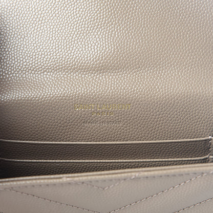 Saint Laurent Grain De Poudre Matelasse Chevron Small Monogram Envelope Wallet Dark Beige 6 of 6