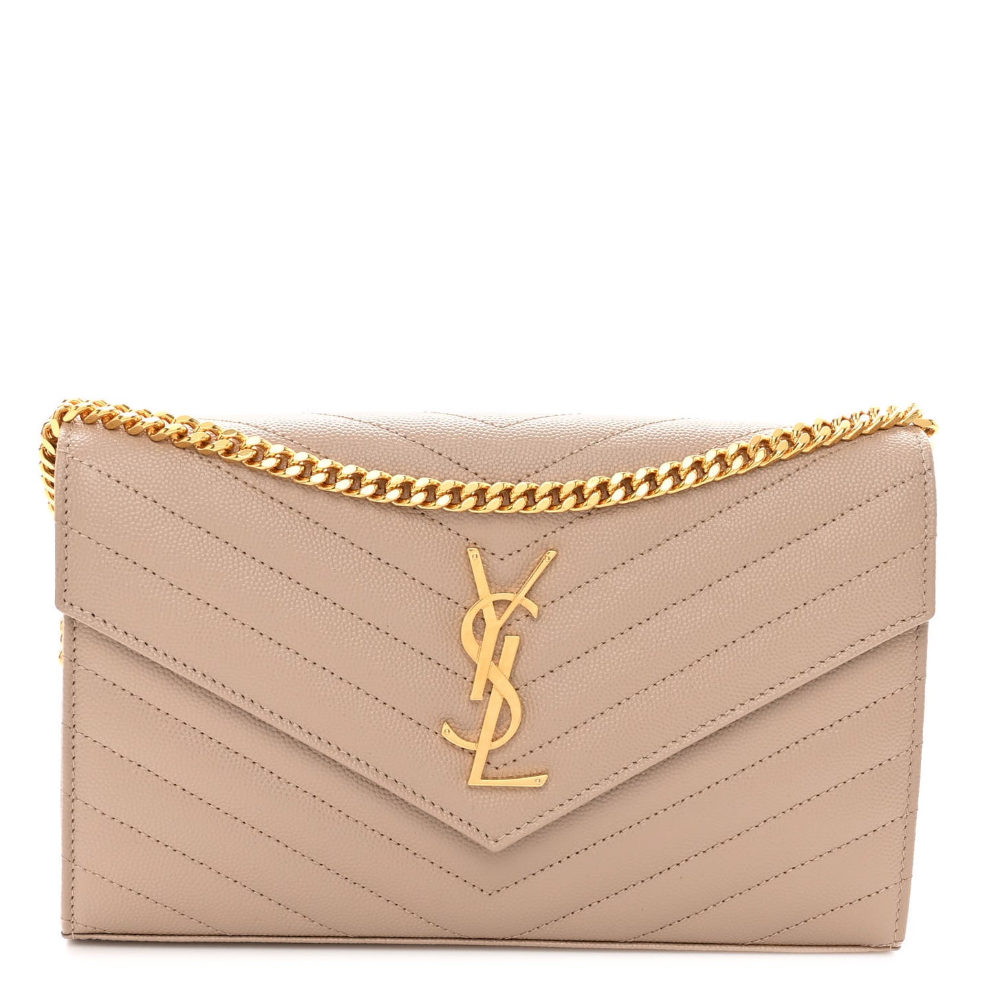 Grain De Poudre Matelasse Chevron Monogram Chain Wallet Nude Powder