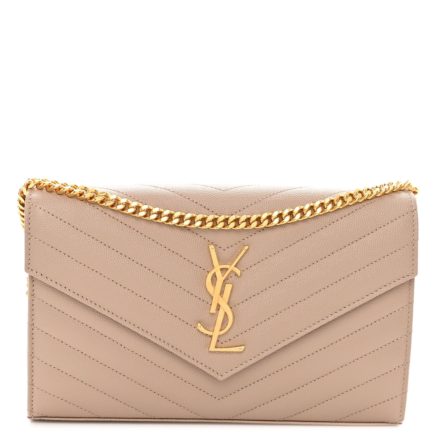 Saint Laurent Grain De Poudre Matelasse Chevron Monogram Chain Wallet Nude Powder 1 of 10