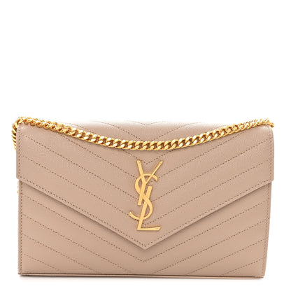 Saint Laurent Grain De Poudre Matelasse Chevron Monogram Chain Wallet Nude Powder 1 of 10