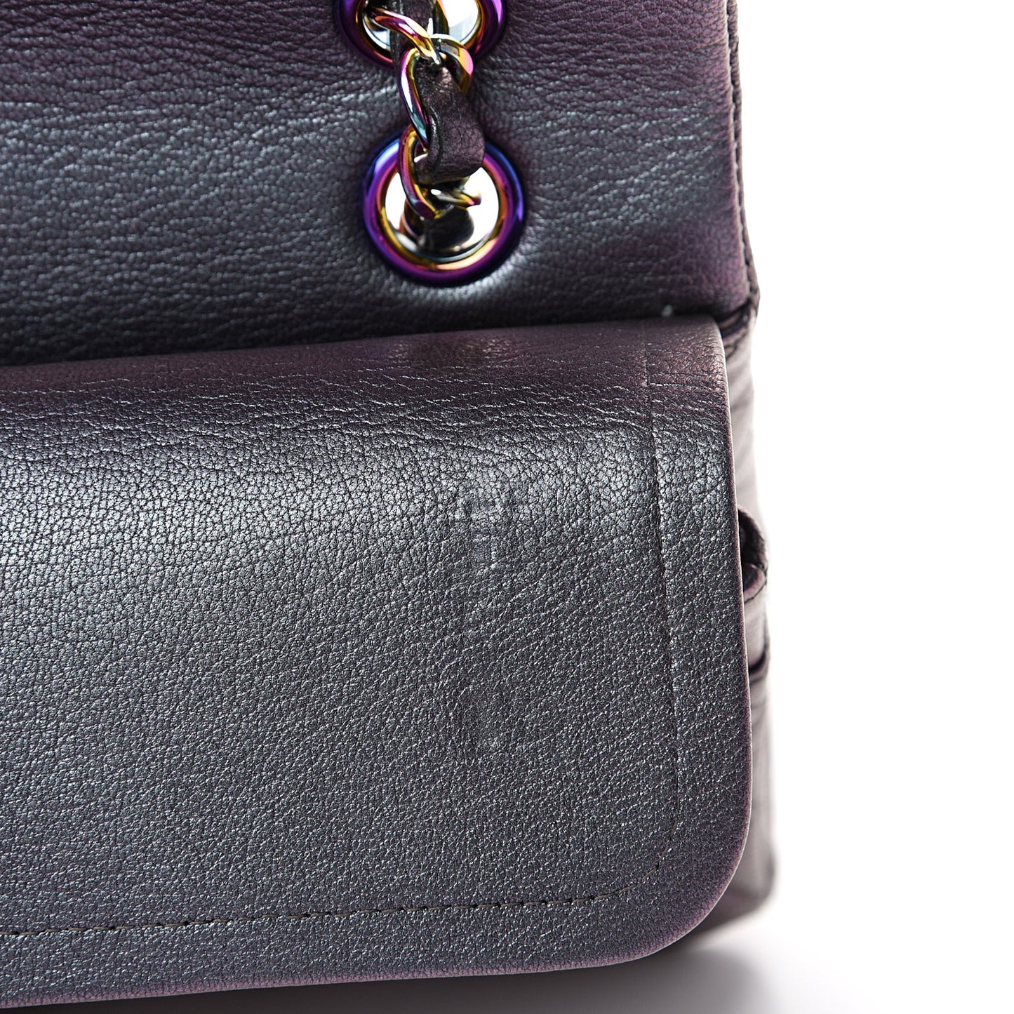 Iridescent Goatskin Quilted Medium Double Flap Purple