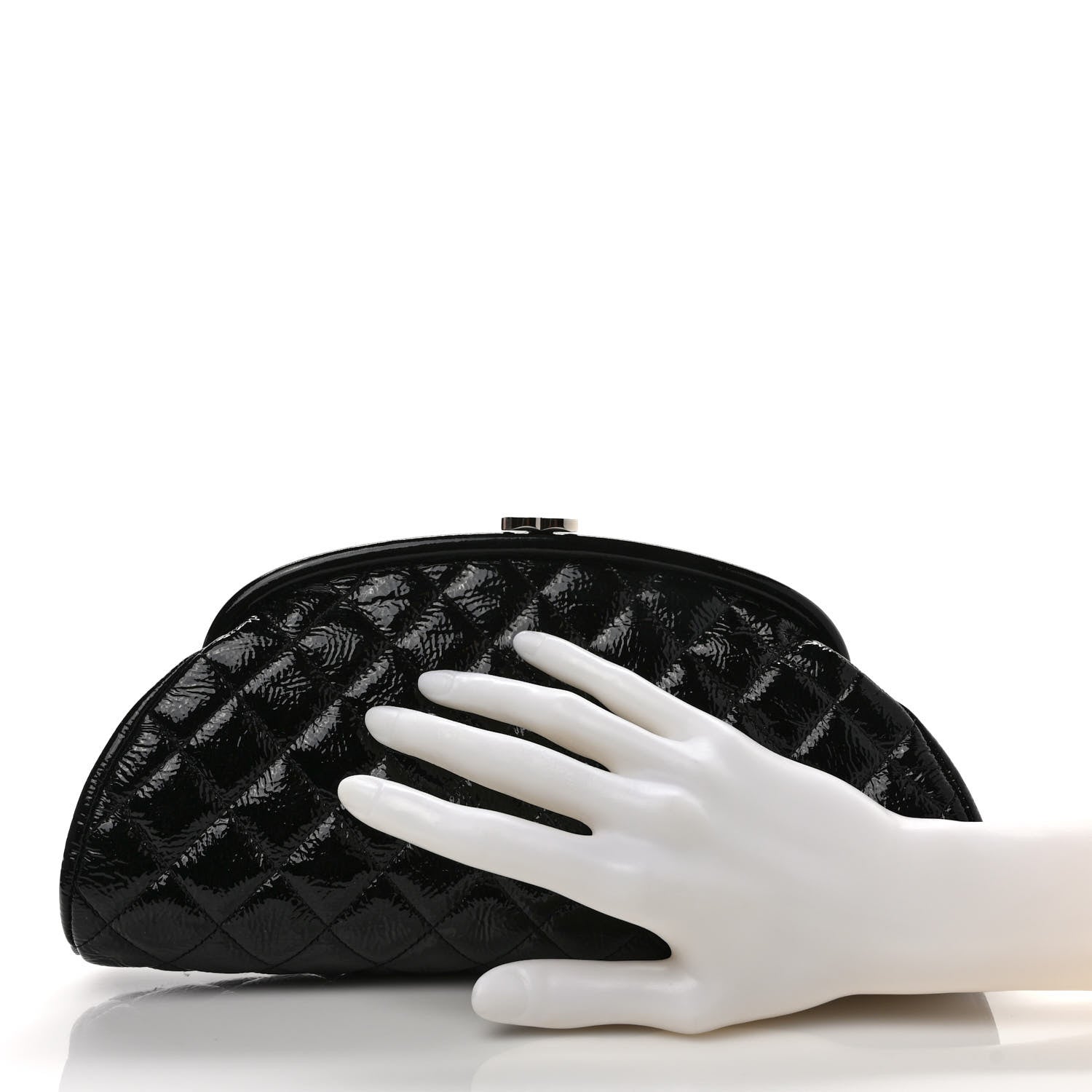 Chanel Distressed Patent Quilted Timeless Clutch Black 2 of 6