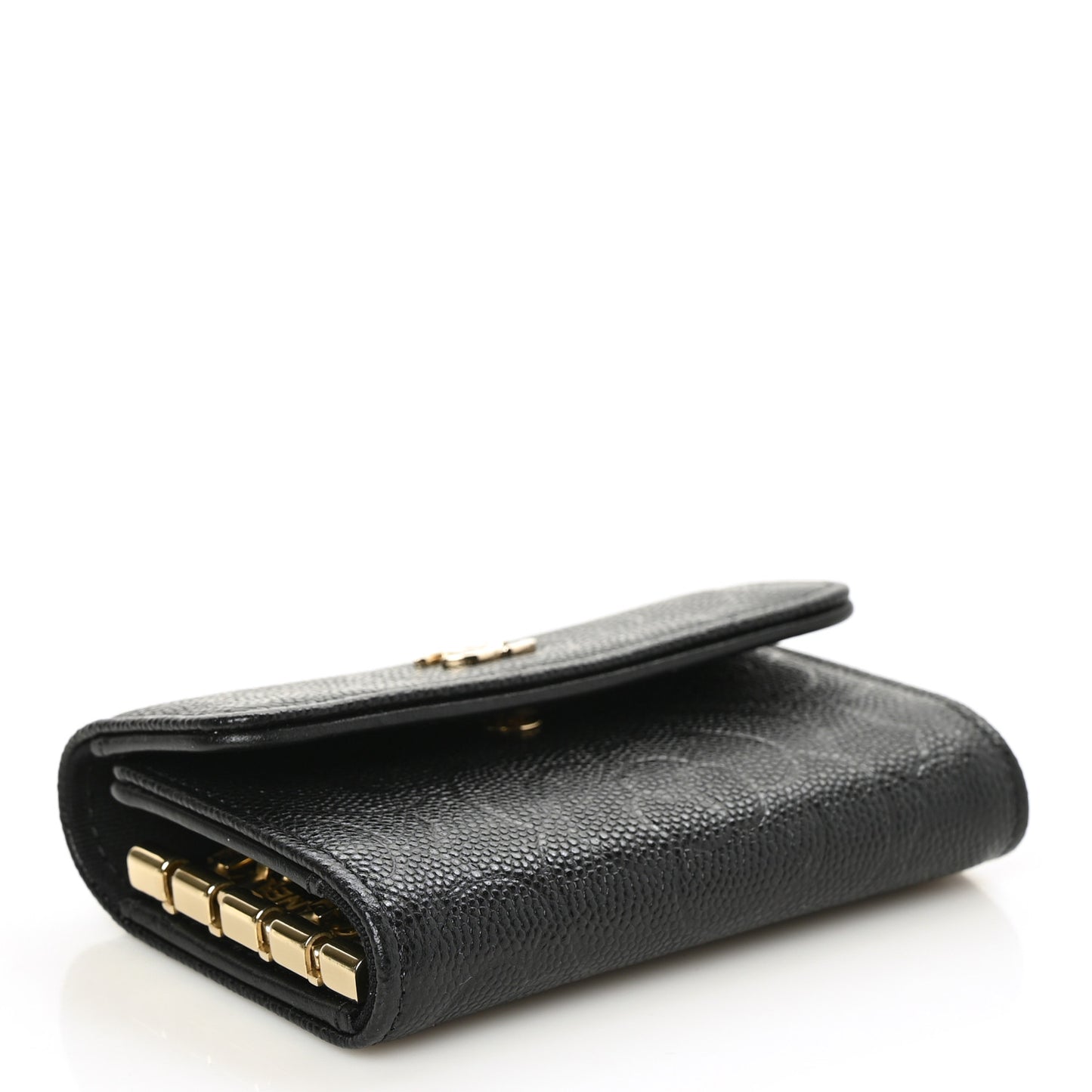 Caviar Embossed Camellia 4 Key Holder Case Black
