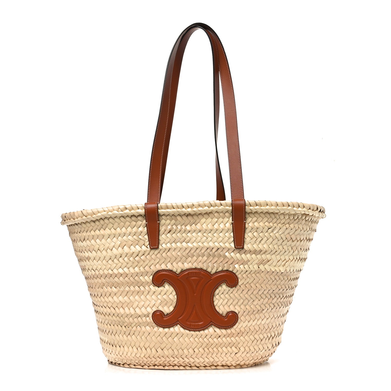 Celine Raffia Calfskin Triomphe Medium Panier Tan 1 of 10