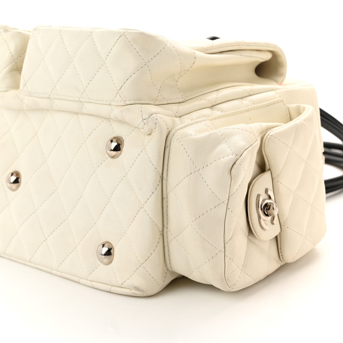 Calfskin Quilted Large Cambon Multipocket Reporter White