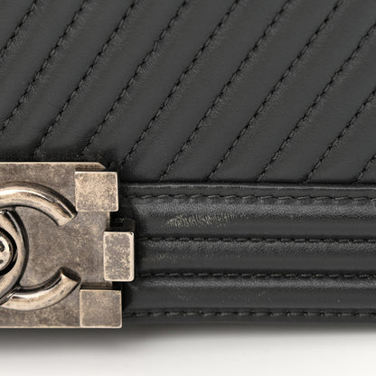Chanel Calfskin Chevron Quilted New Medium Boy Flap Dark Grey 14 of 15