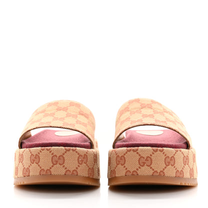 Gucci Canvas GG Monogram Angelina Platform Slide Sandals 39.5 Beige Ruggine 2 of 11