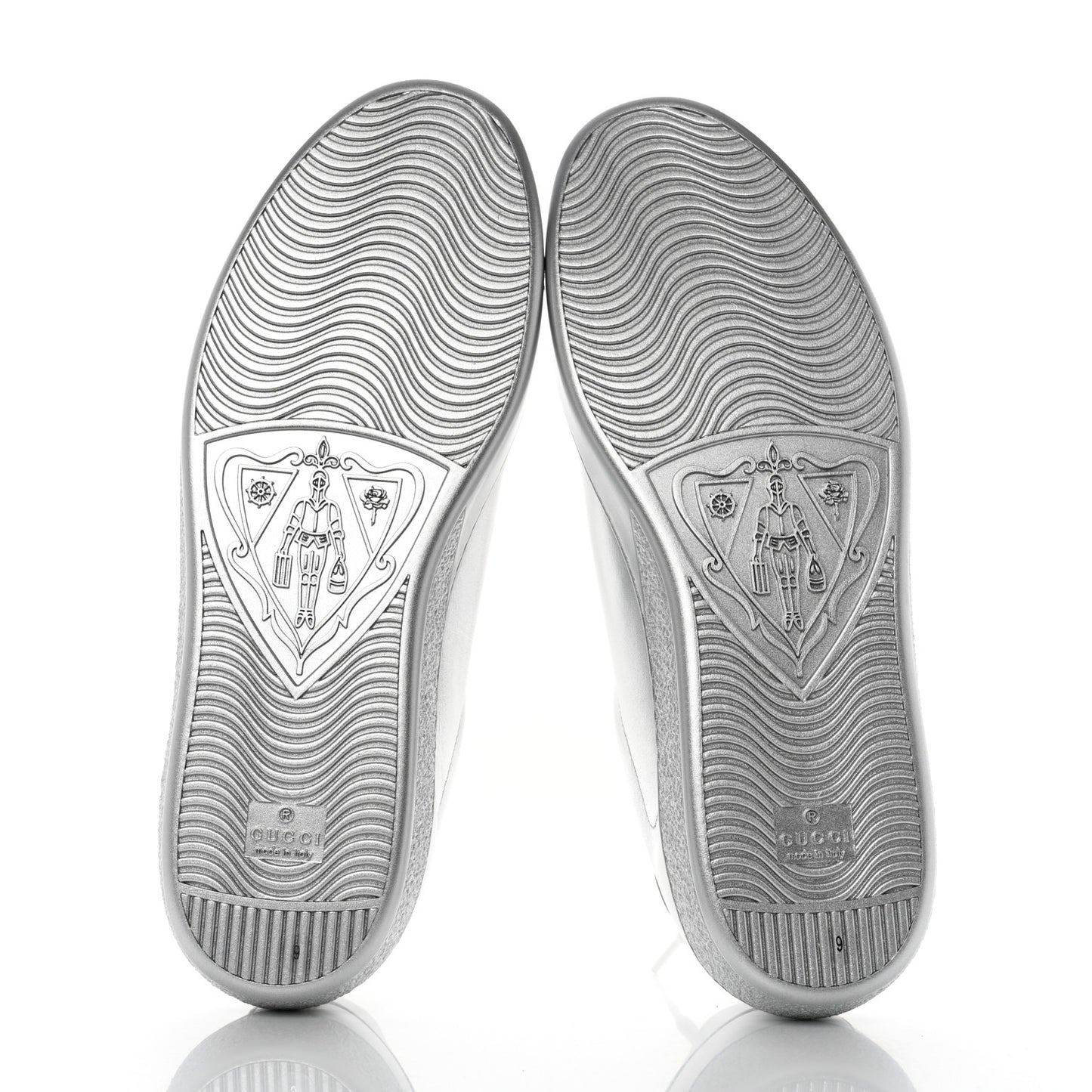 Metallic Nappa Interlocking G Perforated Mens Ace Sneakers 9 Silver