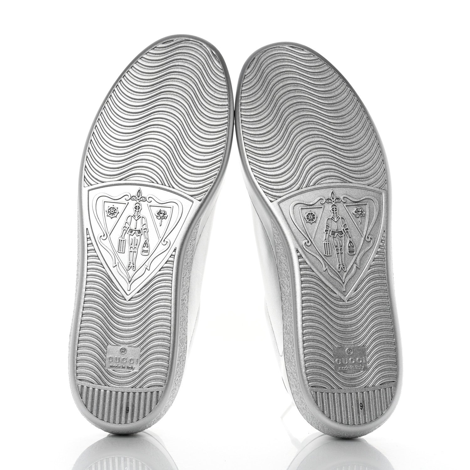 Gucci Metallic Nappa Interlocking G Perforated Mens Ace Sneakers 9 Silver 5 of 9