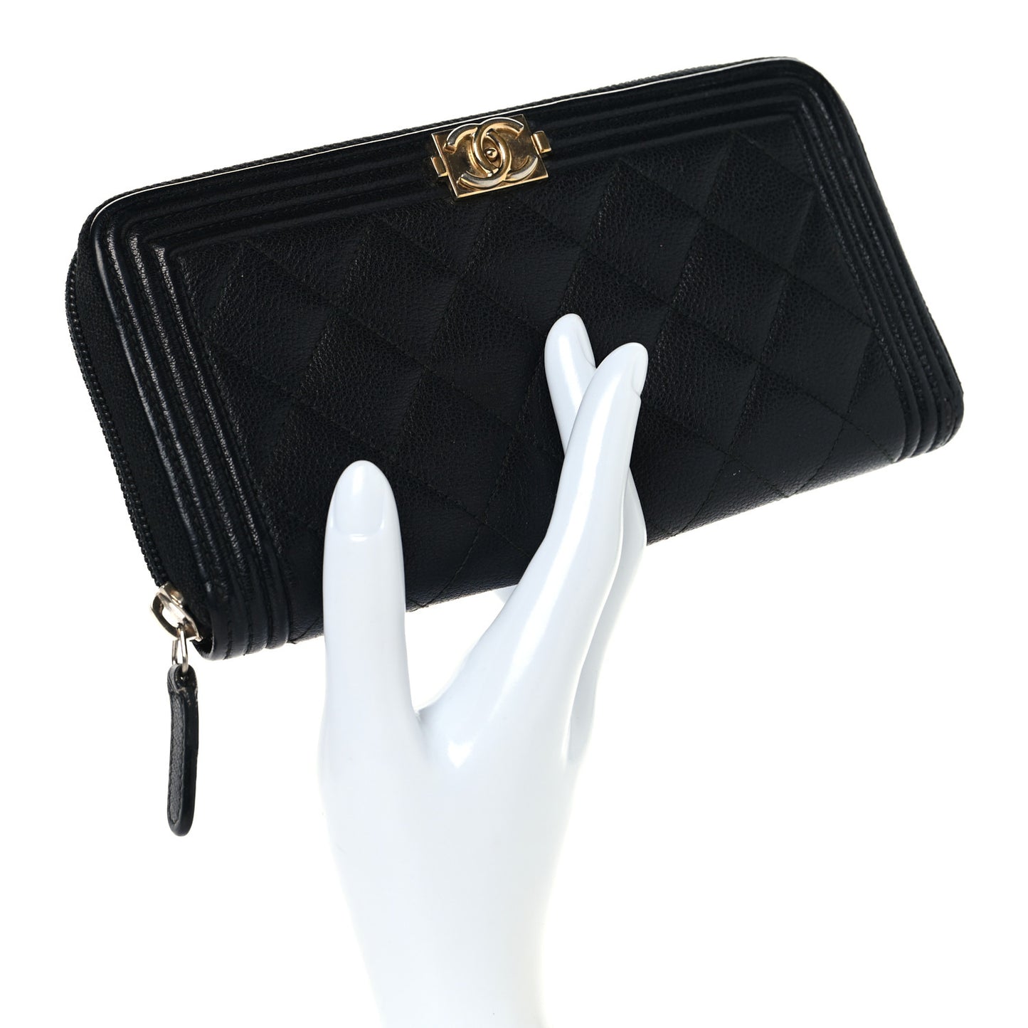 Caviar Quilted Boy Long Zip Around Wallet Black