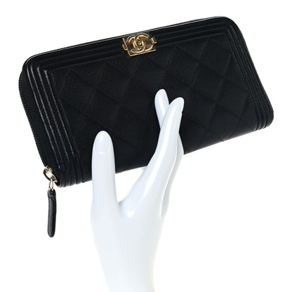 Chanel Caviar Quilted Boy Long Zip Around Wallet Black 2 of 10