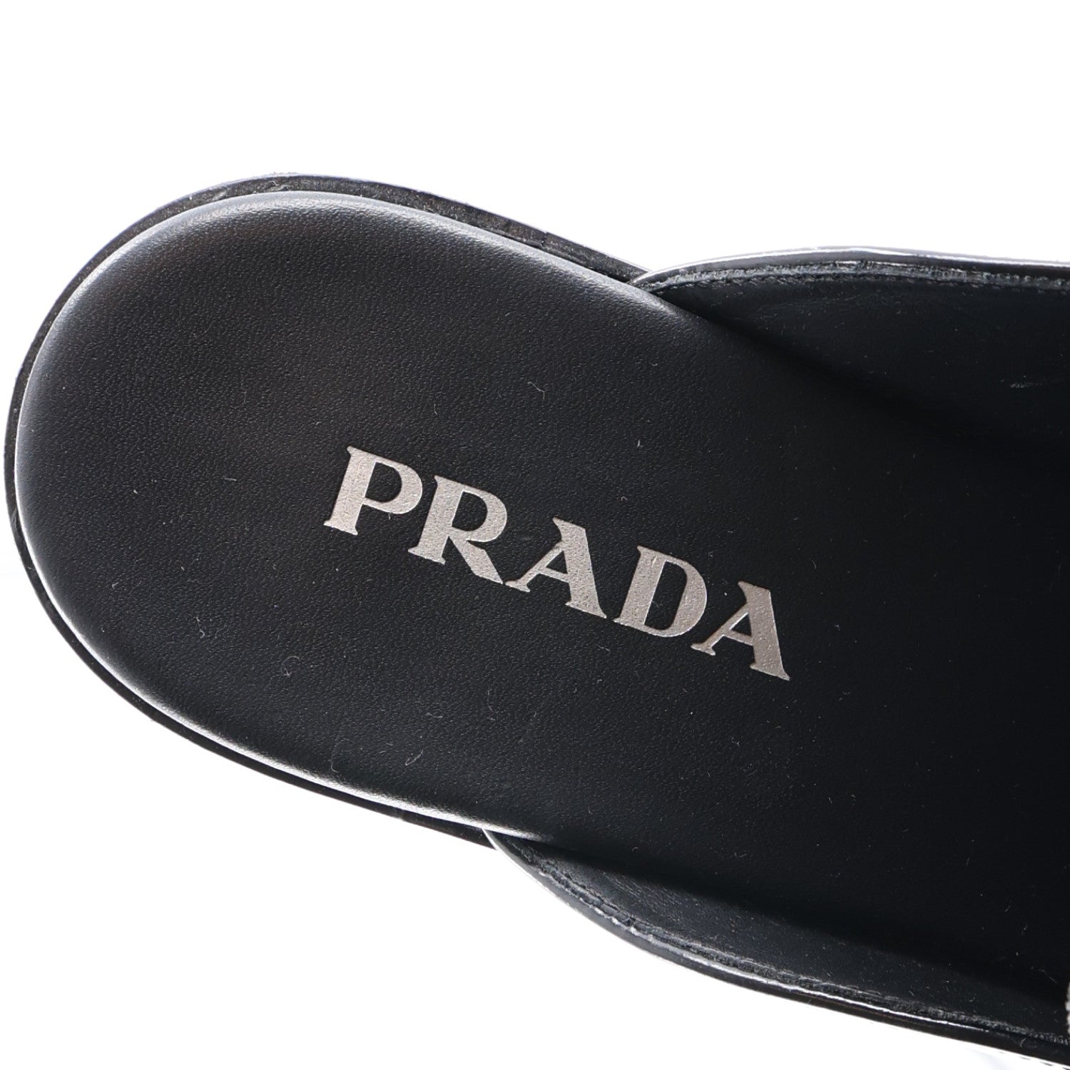 Prada City Calfskin Metal Triangle Logo 20mm Flat Mules 41 Black 9 of 9