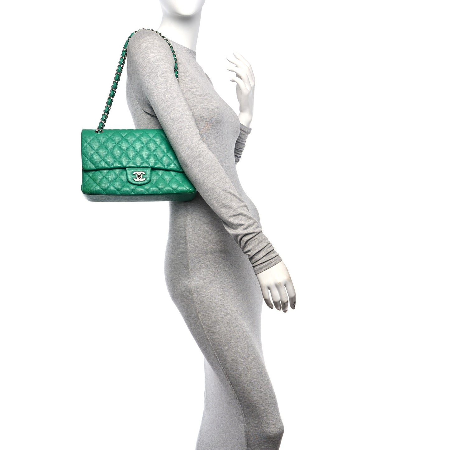 Caviar Quilted Medium Double Flap Green