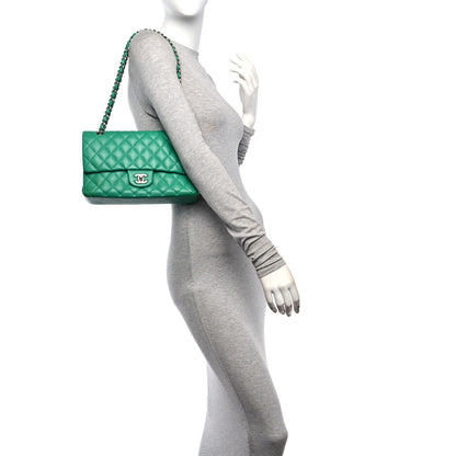 Chanel Caviar Quilted Medium Double Flap Green 3 of 13