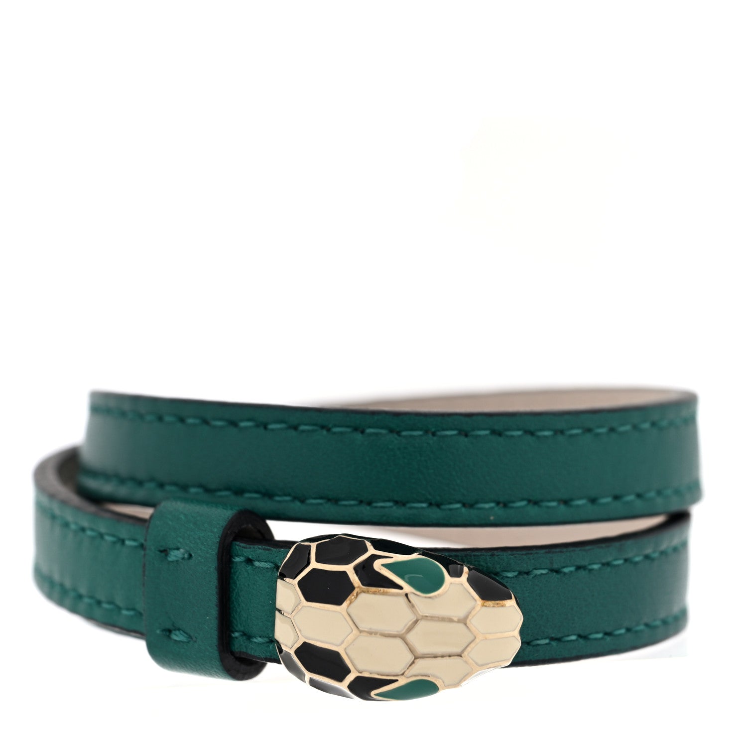 Bulgari Calfskin Serpenti Forever Double Coil Bracelet S Emerald Green 1 of 6