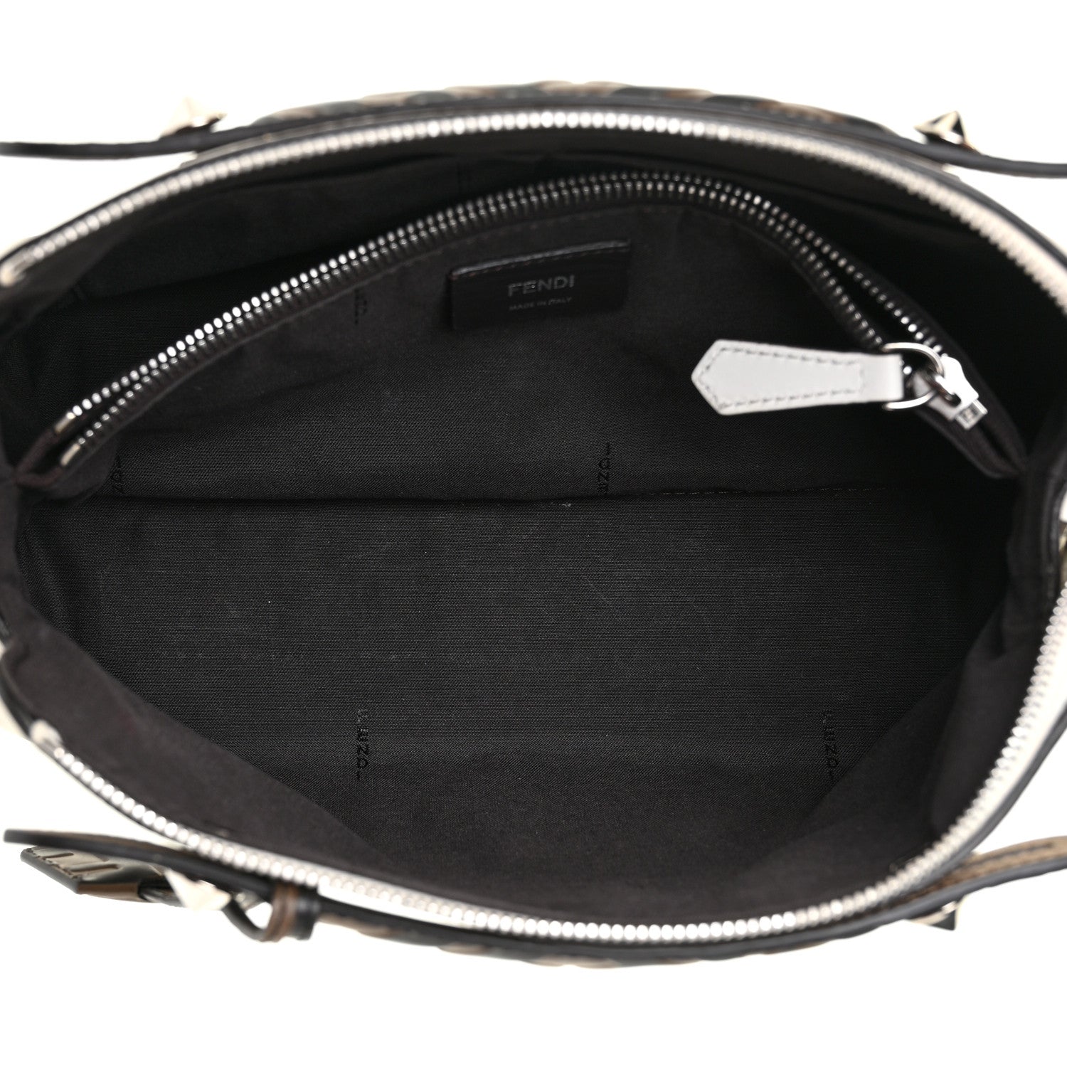 Fendi Vitello Dolce Bi-Color FF 1974 Embossed Medium By The Way Boston Bag White Ice Maya Black 5 of 13