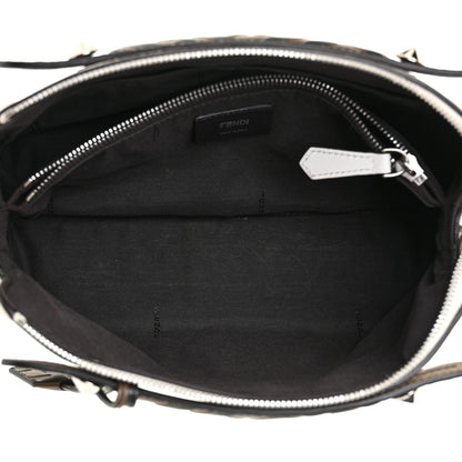 Fendi Vitello Dolce Bi-Color FF 1974 Embossed Medium By The Way Boston Bag White Ice Maya Black 5 of 13