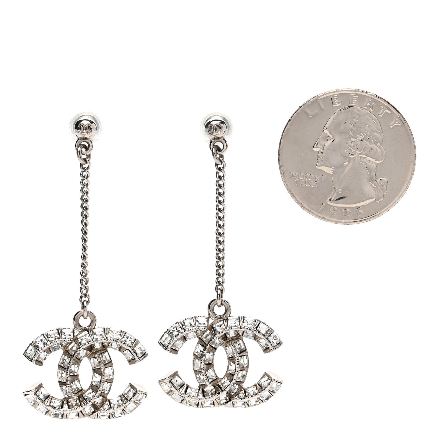 Baguette Crystal CC Drop Earrings Silver