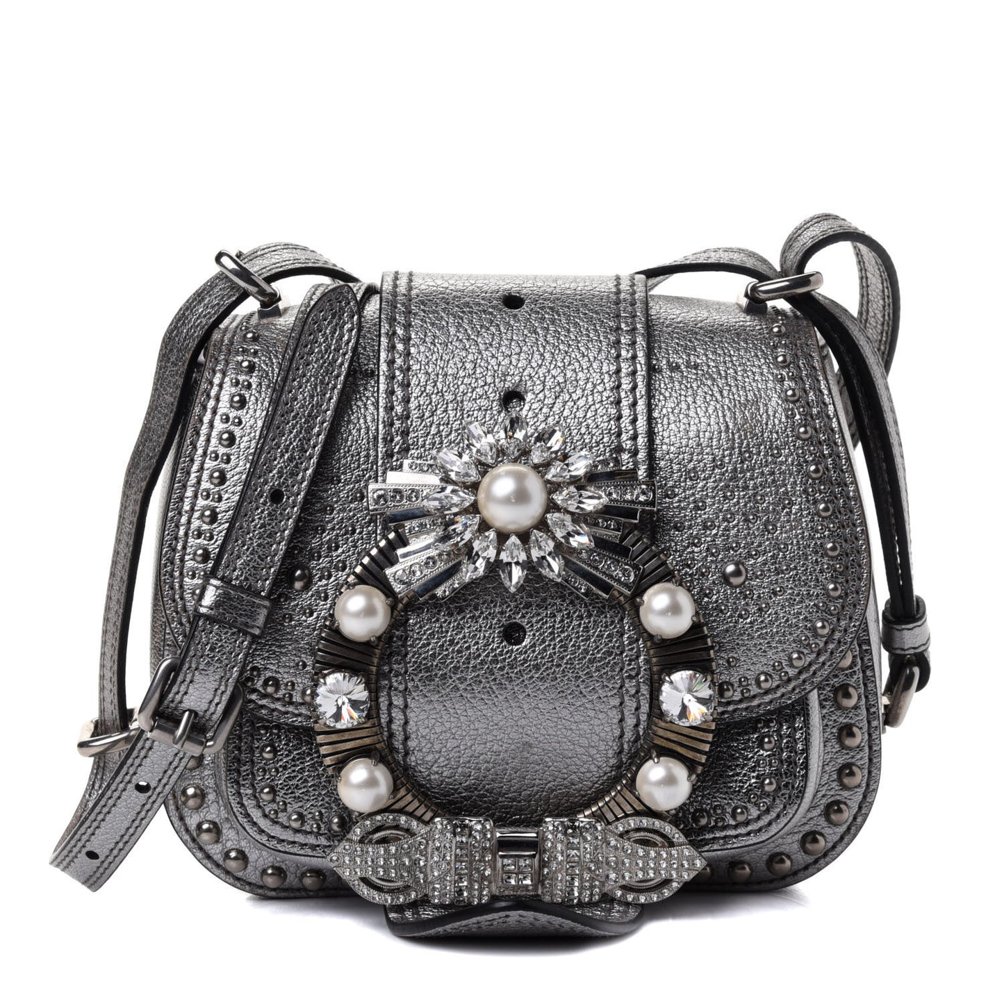 Goatskin Madras Soft Calfskin Crystal Embellished Dahlia Shoulder Bag Chrome