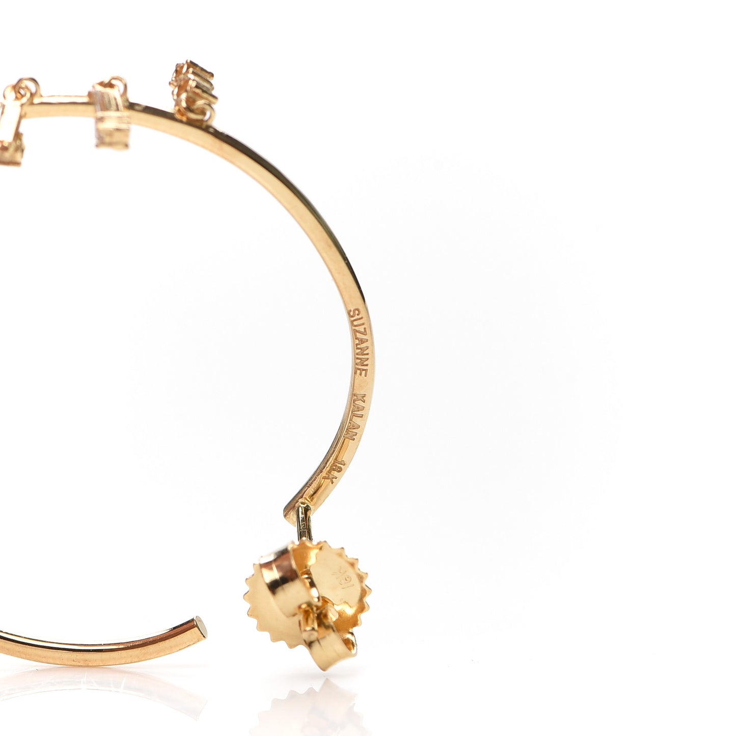 18K Yellow Gold Diamond Baguette Charm Hoop Earrings