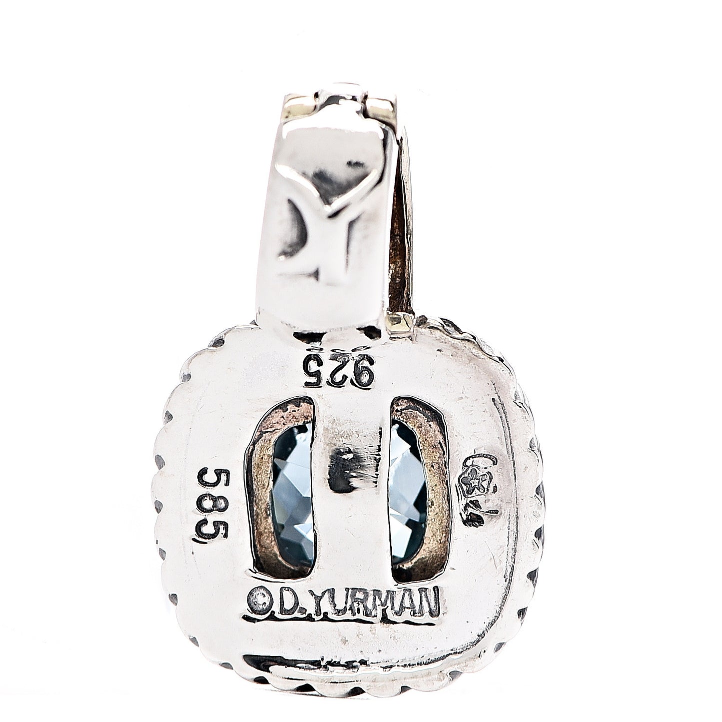 Sterling Silver 14K Yellow Gold Blue Topaz 7mm Albion Enhancer Pendant
