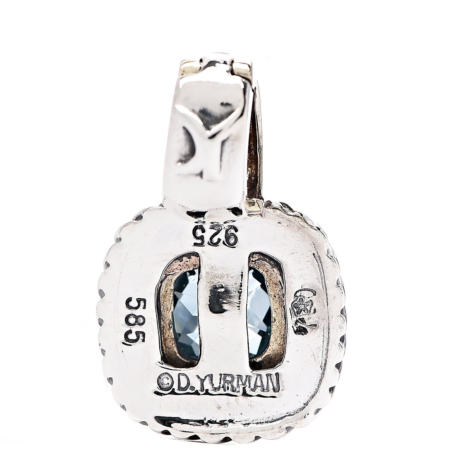 David Yurman Sterling Silver 14K Yellow Gold Blue Topaz 7mm Albion Enhancer Pendant 2 of 3