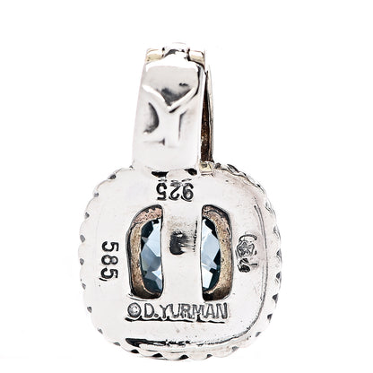 David Yurman Sterling Silver 14K Yellow Gold Blue Topaz 7mm Albion Enhancer Pendant 2 of 3