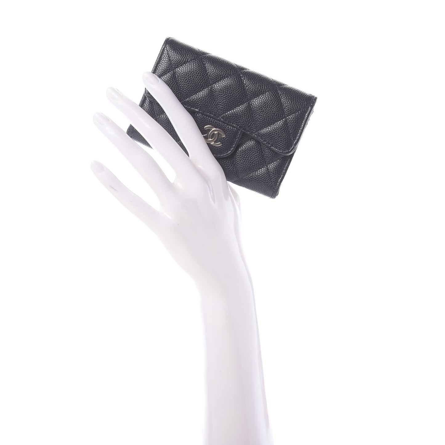 Caviar Quilted Flap Card Holder Wallet Navy Blue