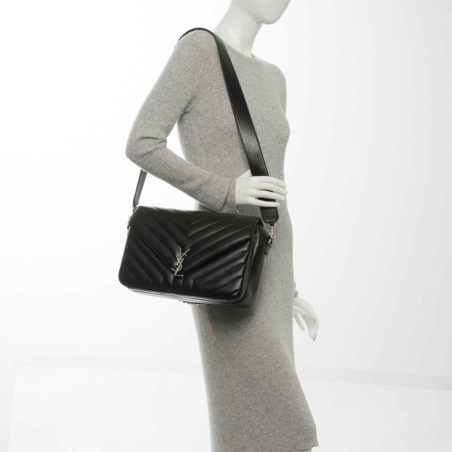 Sheepskin Matelasse Large Monogram Slouchy Shoulder Bag Black