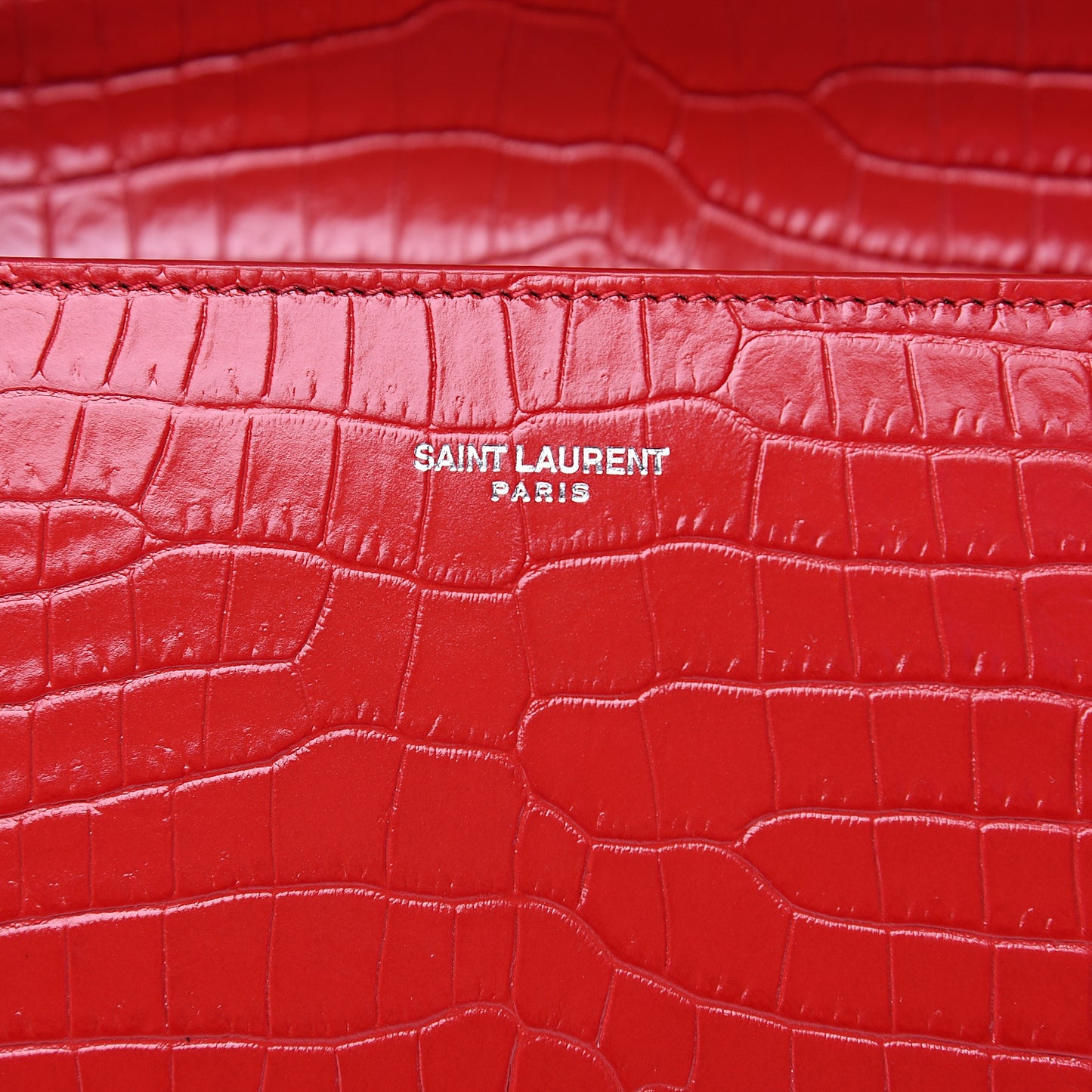 Calfskin Crocodile Embossed Medium Classic Monogram Cassandra Top Handle Red